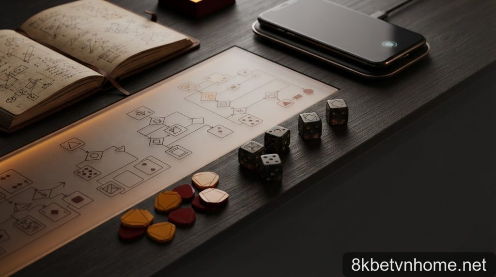 Minh họa 桌面游戏规则、筹码与概率元素 cho chủ đề quy tắc rút lá thứ ba baccarat